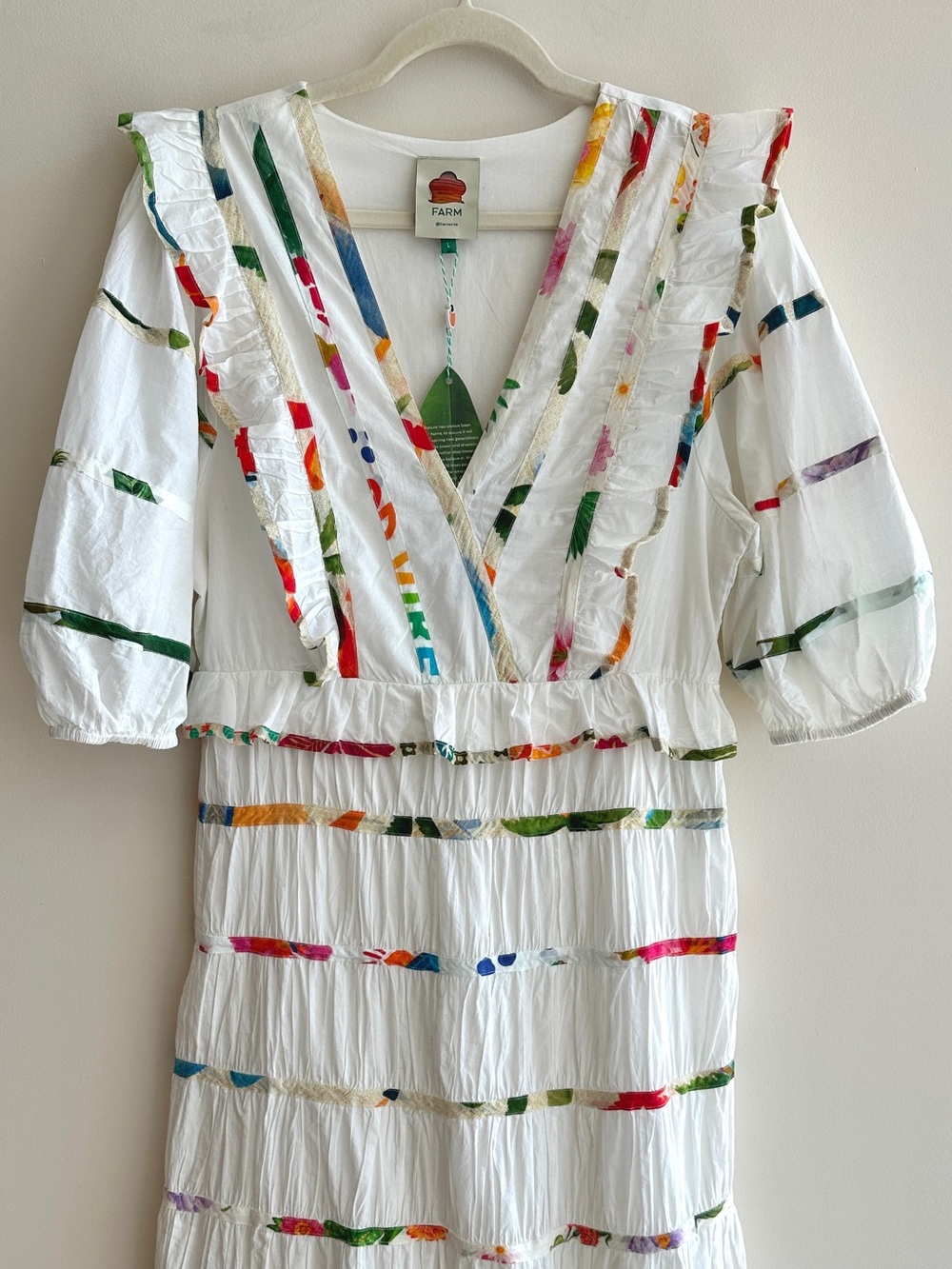 Farm Rio Mixed Off-White Prints Midi Dress, Size Large, NWT - Picture 4 of 16